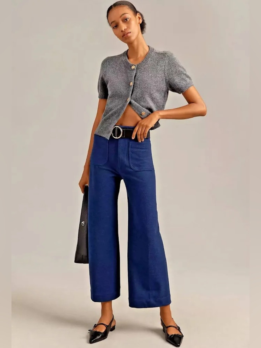 Maeve Anthropologie The Colette Knit Cropped Wide Leg Pants Navy 23